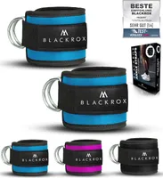 BLACKROX Fußschlaufe Kabelzug - Vergleichssieger - Ankle Straps 2er Set - Training - Sport Gewichtsmanschette Damen & Herren Fitness Training, Blau