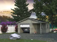 Palmako Garage Roger 21,9+5,2 m² - 44 mm - mit Sektionaltor Grau tauchimprägniert