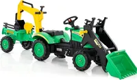 Šlapací traktor COSTWAY, dětský traktor s odpojitelným přívěsem a lopatou, rypadlonakladač s nosností až 35 kg, bagr se sedící obsluhou pro děti ve věku 3-6 let (zelený)
