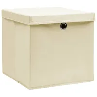 vidaXL Úložné boxy s vekom 4 ks 28x28x28 cm krémová