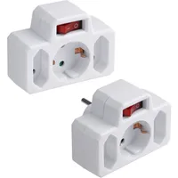 Zwischenstecker 3-fach, Euro/Schuko, weiß, Schalte