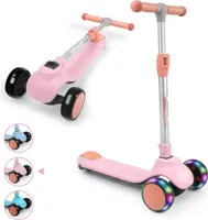 BremToy Kinder Scooter mit höhenverstellbarem Lenker, Tretroller mit LED-Rädern, faltbarer Kickscooter für Kinder und Jungend ab 2 Jahren, Rosa