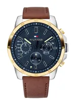 Tommy Hilfiger 1791561 Herren-Armbanduhr, Edelstahl-Gehäuse, Leder-Armband