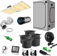 Canna4Home GrowBox Komplettset 100 x 100 x 200 cm grau Anbau Set Gewächshaus mit dimmbarer LED Vollspektrum Grow-Lampe, mit Abluftset, Pflanztöpfe