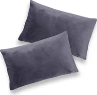 Brielle 2er Set Samt Kissenbezug Kissenhülle Sofakissen Dekokissen Bezug mit Verstecktem Reißverschluss 30 x 50 cm Anthrazit