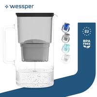 Wessper Wasserfilterkanne aus Glas 3L Kompatibel mit Brita-Wasserfilterkartuschen, Inklusive 1 Wasserfilter-Kartusche, Schwarz