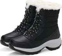 Schneestiefel Damen Plateaustiefel Rutschfeste Frauen Winterschuhe Pelz Warme Stiefeletten für Frauen Keile Wasserdicht Oberschenkel Hohe Stiefel,Schwarz,Größe 37