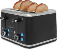 Brabantia BBEK1031NMB Toaster – Edelstahl, 1800 Watt, 4 Scheiben, extra breite Schlitze, 7 Röststufen, Auftau- und Bagelfunktion, mattschwarz