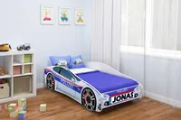 ACMA Jugendbett Kinderbett Auto-Bett Junior Cars Bett Komplett-Set mit Matratze, Lattenrost und Rausfallschutz 160x80 cm - Polizei -3 + NAME