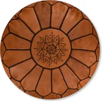 Marokkanischer Echtleder Pouf - Caramello - Handgefertigt - gefüllt geliefert - Ottoman Sitzsack Fußhocker