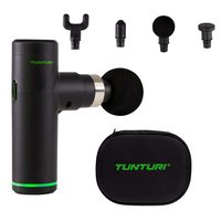 Tunturi Mini Massagepistolei, Taschenformat, ultraleise Massage Pistole, Entspannung und Massage, Massagegerät mit 6 Geschwindigkeiten, 4 Kopfstücke