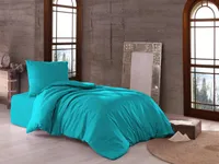 Bettwäsche 155x220 + 80x80 Mako Satin Uni Premium Baumwolle 2 teilig Türkis mit YKK Reißverschluss