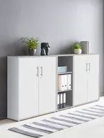Aktenschrank TABOR 8 in lichtgrau / weiß matt, Schrankwand, Büroschrank, abschließbar, Metallgriffe