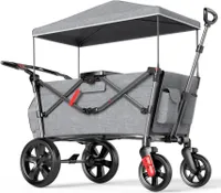 Ever Advanced Bollerwagen für 2 Kinder faltbar mit Dach und Sicherheitsgurt Grau