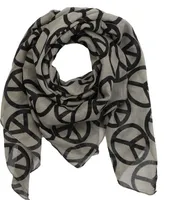 Baumwolltuch - Peace Muster 10 cm grau - schwarz - quadratisches Tuch