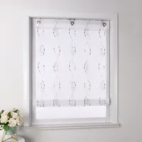 Joyswahl Raffrollo ohne Bohren Ösenrollo mit U Haken Küche Bestickt Raffgardine mit Stickerei transparent Grau BxH 60x140 cm