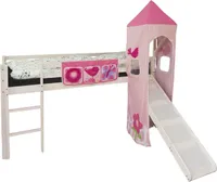 Homestyle4u Kinderbett 90x200 Weiß Rosa Pink Hochbett mit Rutsche und Turm