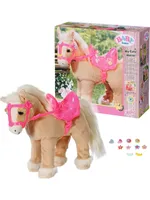Zapf Creation 831168 BABY born My Cute Horse - Eletronisches Plüschpferd mit Lauf- und Soundfunktion, rosa Sattel, rosa Zaumzeug und Pins zum Dekorieren
