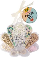 folia 32020 - Perlen Mix SEASIDE, 535 Stück in verschiedenen Formen und Farben, Inkl. 2,2 m Gummiband zum auffädeln und Aufbewahrungsbox