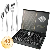7Magic Besteck Set, Besteckset 12 Personen aus Lebensmittelechtem Edelstahl, Besteck-Set Hochglanzpoliert Spülmaschinenfest, Geschenkbox Set für Hause, Bankett, Hochzeit, Silber