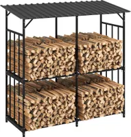 Outsunny Kaminholzregal außen, Holzunterstand 1,17 m³ Kaminholzlager mit Abdeckung, Belastbarkeit 100kg, Stahl, 186 x 75 x 185cm, Schwarz