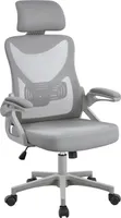 Yaheetech Bürostuhl Ergonomisch, Schreibtischstuhl mit Hochklappbaren Armlehnen, Drehstuhl mit Rückenlehne und Verstellbarer Kopfstütze, Grau