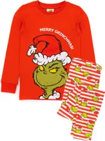 The Grinch - Schlafanzug Langes Bein für Kinder - weihnachtliches Design Langärmlig NS7649 (104) (Rot)