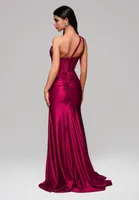 Ombre Asymmetrisches Satin-Abendkleid mit Schlitz rot XL