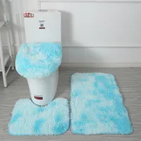 WC-Deckelbezug Badematten-Badteppich Set 3 Teiliges, rutschfeste Shaggy Badteppich, Langflor Toilettensitzbezug Tie Dye(Blau）