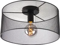 QAZQA - Industrie I Vintage I Industrie I Vintage I Deckenleuchte I Deckenlampe I Lampe I Leuchte schwarz - Drum mit Schirm Mesh I Wohnzimmer I Schlafzimmer - Stahl Rund - LED geeignet E27