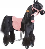 Mechanisches Pferd auf Rollen Ponnie Ebony S mit rosa Sattel