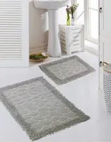 Badematten Set 2-teilig Steinoptik rutschfest waschbar - sandgrau Größe - 50x60cm + 60x100 cm