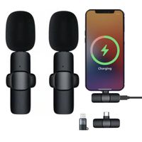 Bezdrátový lavalier mikrofon, pro záznam zvuku a videa, miniaturní mikrofon pro iPhone a Android, dlouhá výdrž baterie, živý přenos, herní, černý