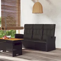 vidaXL Záhradná lavica s funkciou polohovania a vankúšom čierna 173 cm Poly ratan