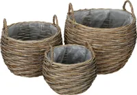 Korb rund mit Henkel 3erSet grau Pflanzkorb Ø23+28+35cm Pflanzschale Deko Schale