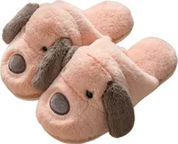 Damen Weich Pantoffeln, Hund Muster Hausschuhe Plüsch Schlappen Slipper Rosa, Gr. 40/41