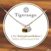 Bixorp Gems Solar Plexus Chakra Náhrdelník Tygří oko + 18K pozlacené zlato a nerezová ocel - 36 cm + 8 cm nastavitelný - Solar Plexus Chakra