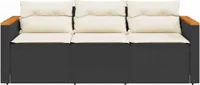 vidaXL Gartensofa mit Kissen 3-Sitzer Schwarz Poly Rattan