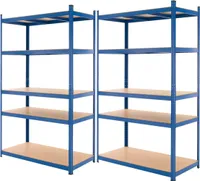ECD Germany Sada 2 dílenských regálů, odolné regály 200x100x50 cm, modré, z práškově lakovaného kovu, s 5 policemi z MDF dřeva, nosnost až 875 kg