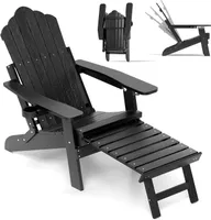 COSTWAY Adirondack Stuhl Gartensessel klappbar mit Getränkehalter, Fußstütze & verstellbarer Rückenlehne wetterfest Kunststoff bis 180kg Schwarz