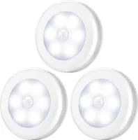 3er Set LED PIR Bewegungssensor Schrankleuchte Batteriebetriebene Unterbauleuchte Nachtlicht, Kaltweiß