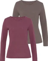 VIVANCE Langarmshirt 2 er-Pack beere, taupe Größe 40/42