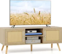 COSTWAY TV-Schrank Holz Lowboard für Fernseher bis zu 55 Zoll, Fernsehtisch mit 2 Türen & offenen Fächern, Fernsehschrank TV-Regal für Wohnzimmer 120 x 40 x 48,5 cm