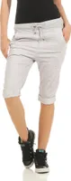 274 Mississhop Damen Capri Hose kurze Uni Stoffhose lockere Haremshose Sommerhose baggy 3/4 pants destroyed used Look Löcher Risse One Size Grau Violett