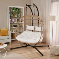 di volio Hängesessel mit Gestell RONA beige, Hängestuhl für 2 Personen, Hängeschaukel für Indoor & Outdoor, bis 200 kg belastbar, inkl. Kissen, Haus & Garten