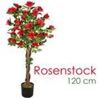 Rose Rosenstock Rosenbusch Kunstpflanze Künstliche Pflanze mit Blüten Rot Echtholz 120 cm Kunstblume Innendekoration Kunst Pflanze wie echt im Topf Decovego