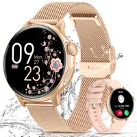 Smartwatch für Damen und Herren mit Telefonfunktion IP68 Wasserdicht Armbanduhr 1.43" AMOLED HD Voll Touchscreen, Gold