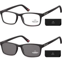 GKA Montana 2 Stück Sonnenbrille und Lesebrille mit Sehstärke 1,5 Dioptrien mit Federbügel mit 2 Etuis Set