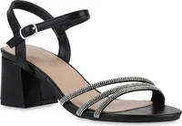 VAN HILL Damen Riemchensandaletten Sandaletten Strass Party Schuhe 841595, Farbe: Schwarz, Größe: 36