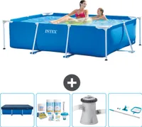 Bazén Intex s obdélníkovým rámem - 220 x 150 x 60 cm - modrý - včetně krytu - balíček pro údržbu - filtrační čerpadlo pro bazén - čisticí sada